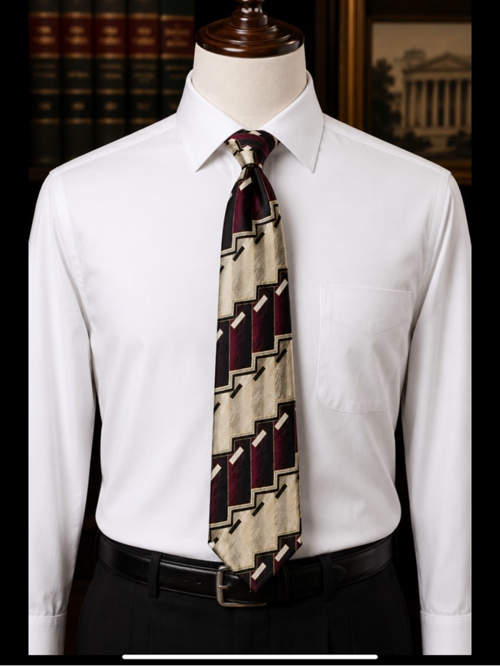 Art Deco Executive Silk Tie • Burgundy Geometric Silk Necktie • Wide 4”Power Tie
